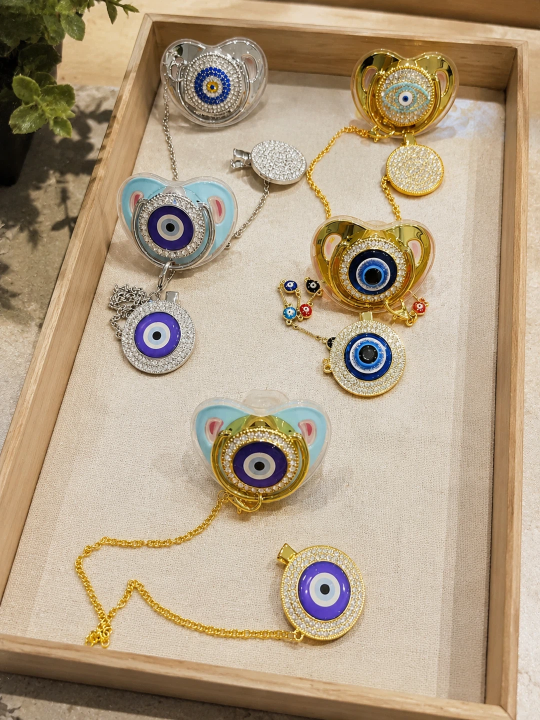 Luxury Rhinestone Evil Eye Pacifier Clips