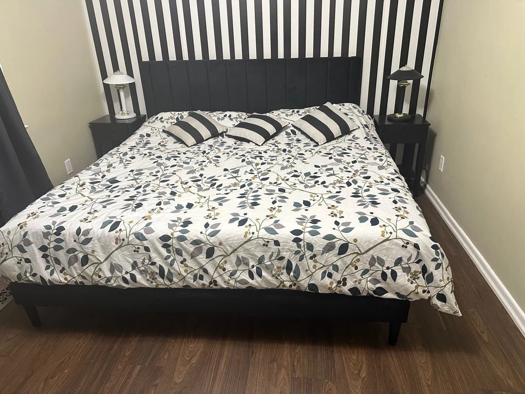 Black Velvet Headboard bed + mattress