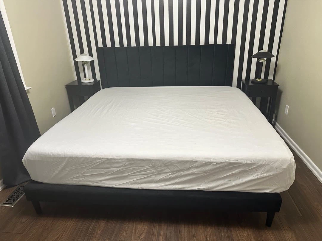 Black Velvet Headboard bed + mattress - photo 2