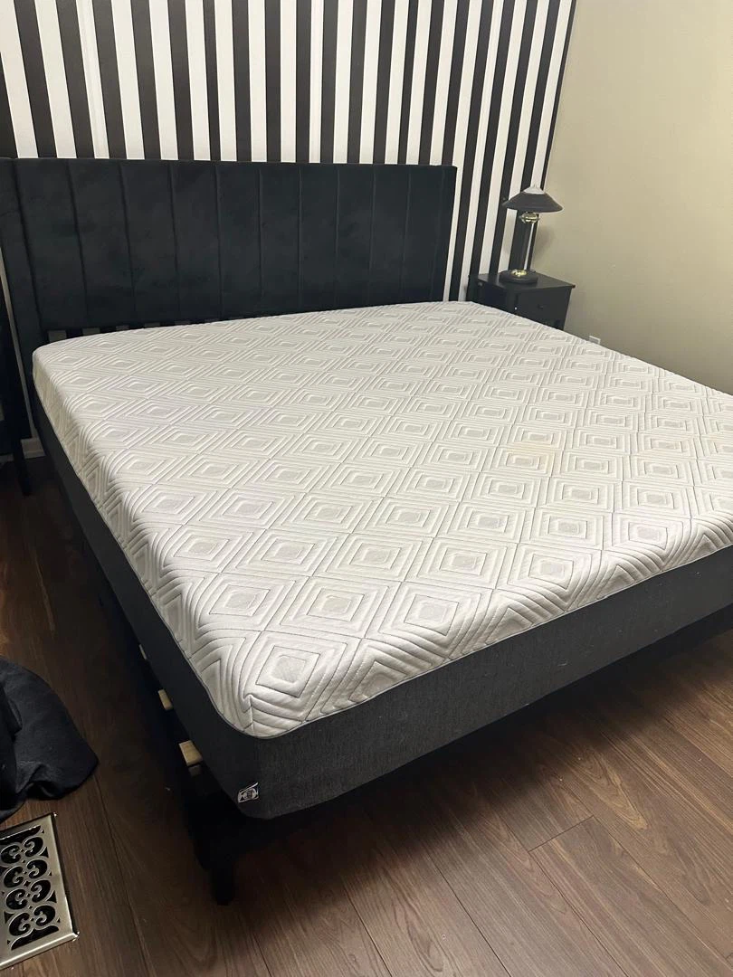 Black Velvet Headboard bed + mattress - photo 3