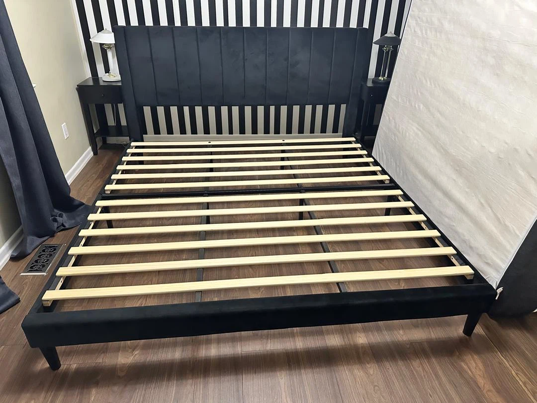 Black Velvet Headboard bed + mattress - photo 5