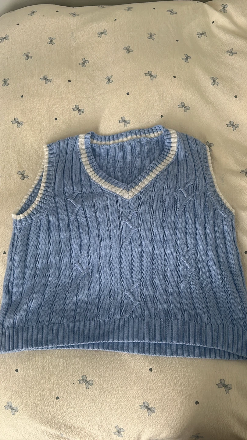 Blue Cable Knit Sweater Vest