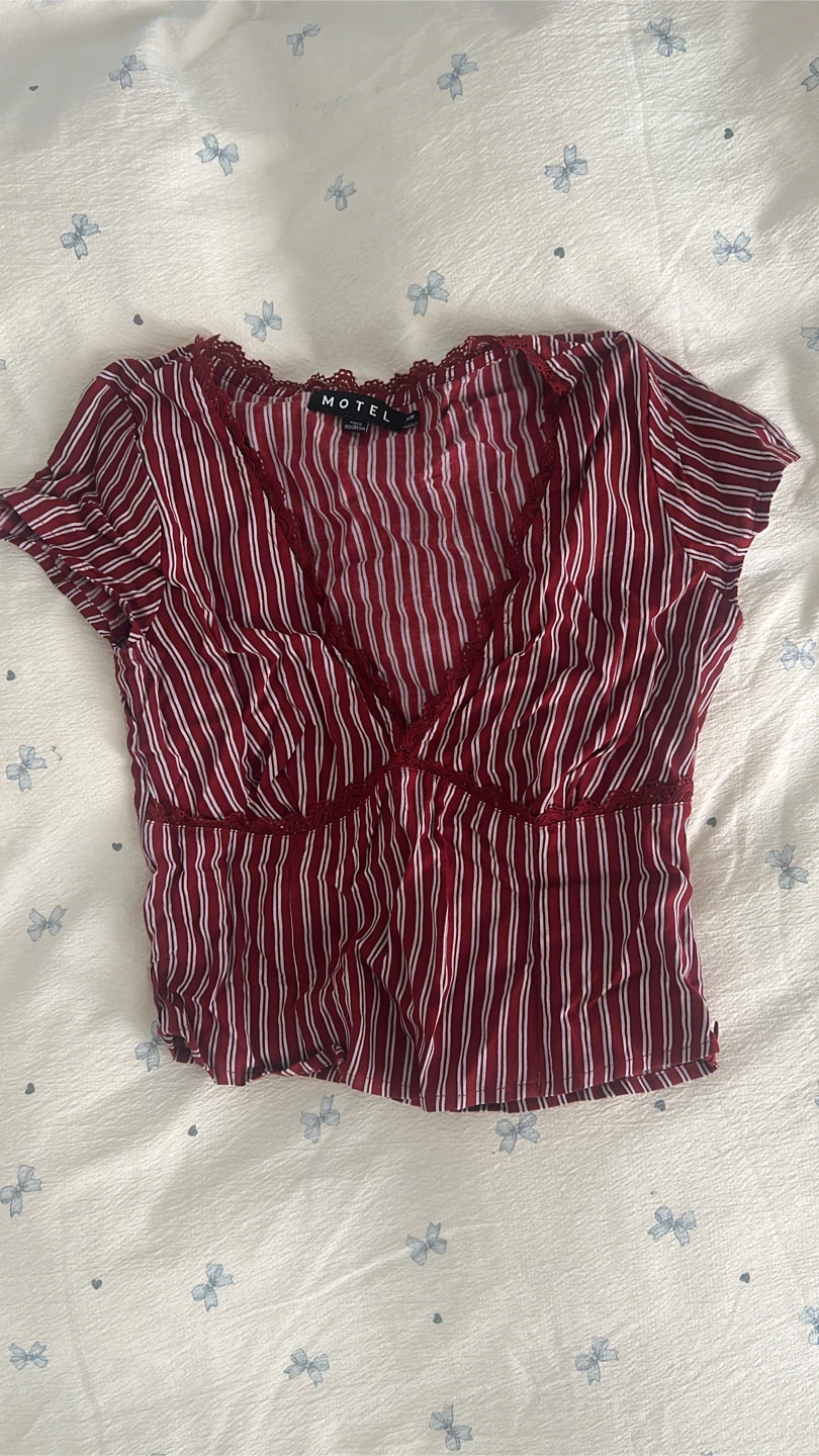 Motel Red and White Striped Cropped Top