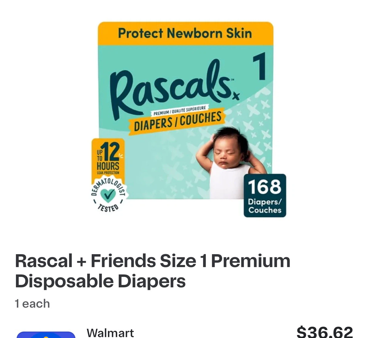 Rascal + Friends Size 1 Premium Disposable Diapers (168 Count)