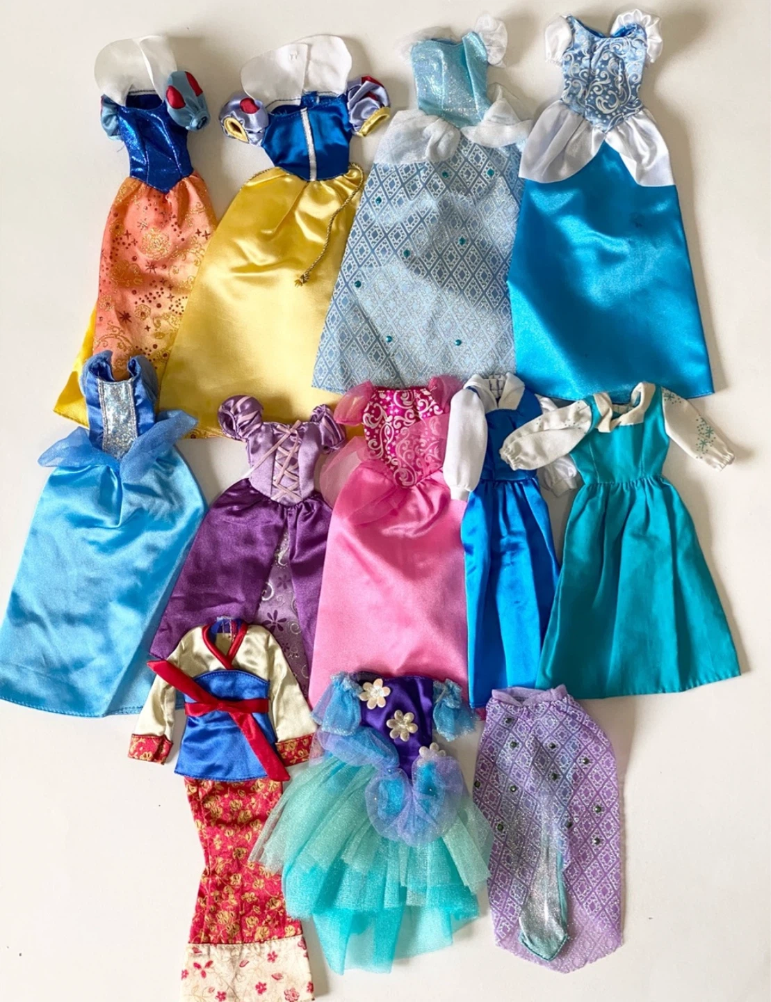 Lot of 9 Disney Princess Doll Dresses & Outfit