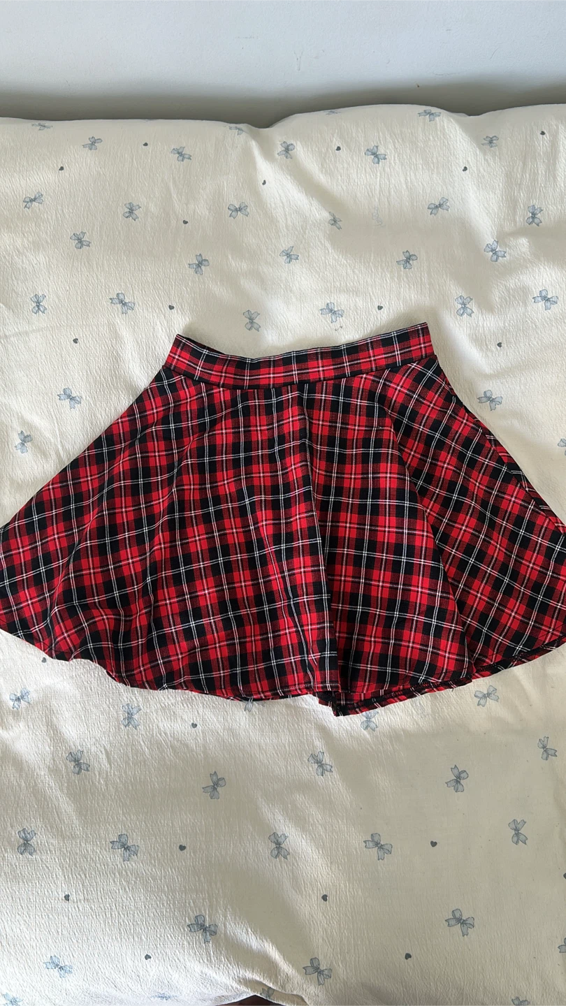 Red Plaid Flared Skirt