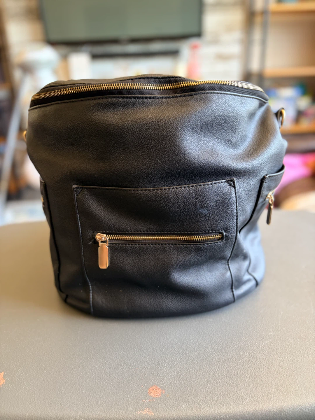 Black Faux Leather Diaper Bag Backpack - photo 3