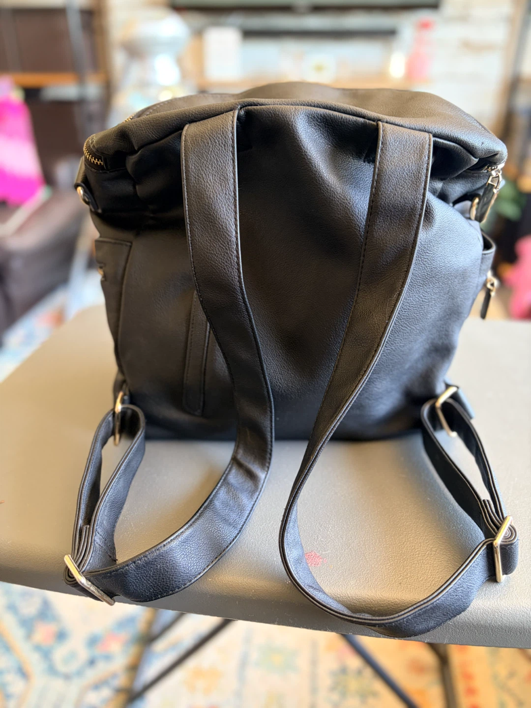 Black Faux Leather Diaper Bag Backpack - photo 4