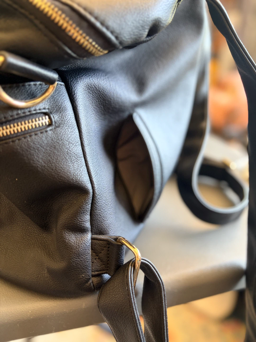 Black Faux Leather Diaper Bag Backpack - photo 5