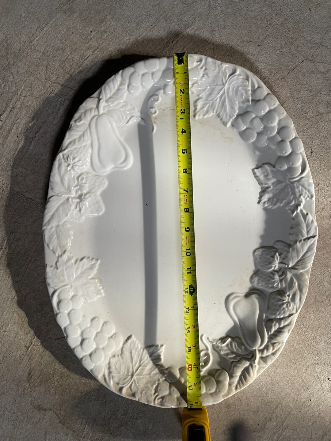 White Embossed Oval Serving Platter