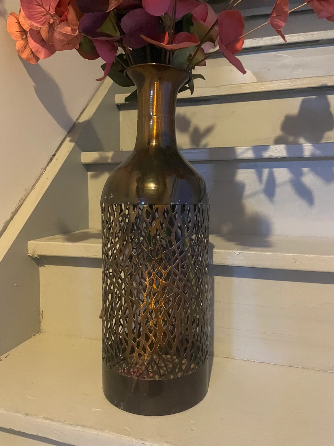 Decorative Bottle Vase with Cutout Metal Sleeve