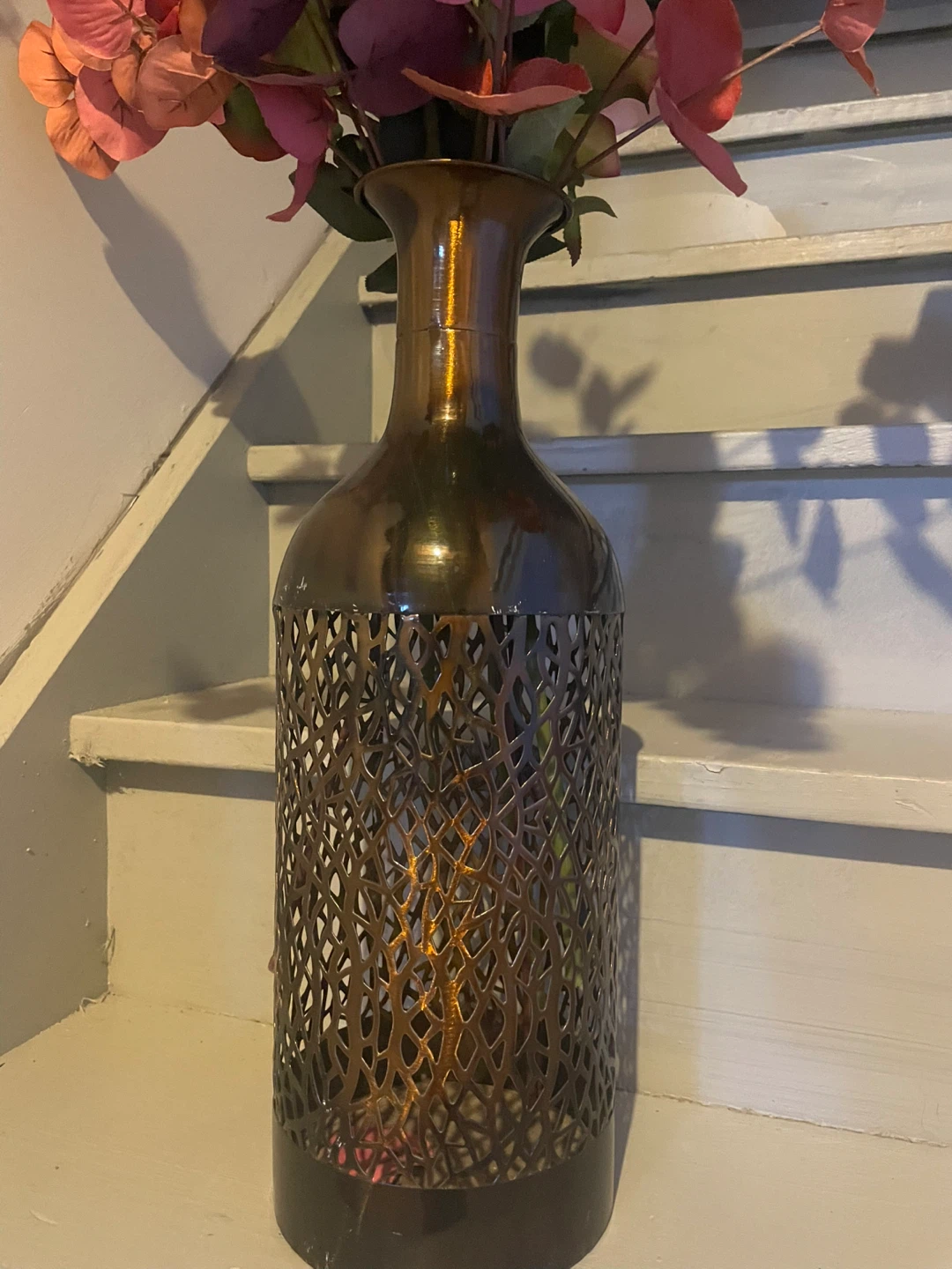 Decorative Bottle Vase with Cutout Metal Sleeve - photo 3