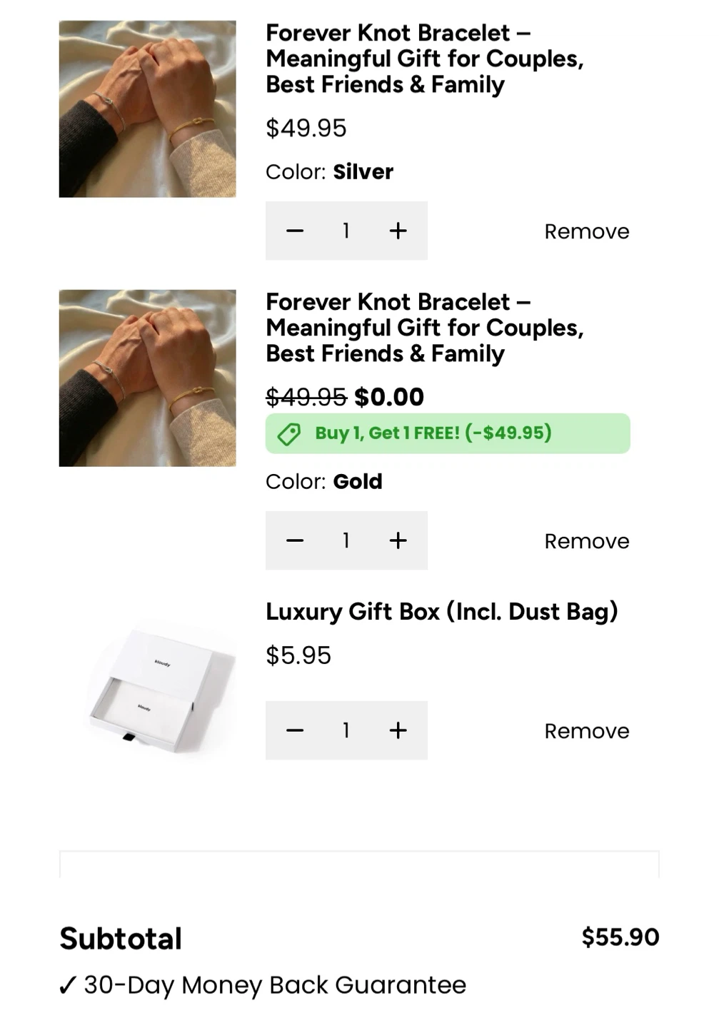 Kloudy Forever Knot Bracelets - Set of 2 (Silver & Gold) - photo 2