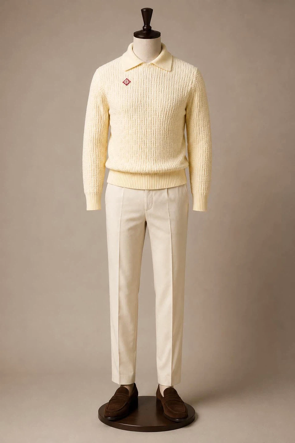 Casablanca Men's Cream Knitted Polo Sweater