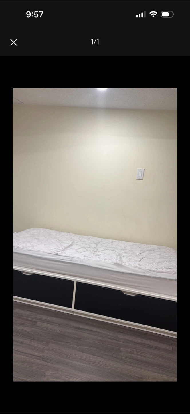 Twin Bed Frame with Storage Drawers and mattress