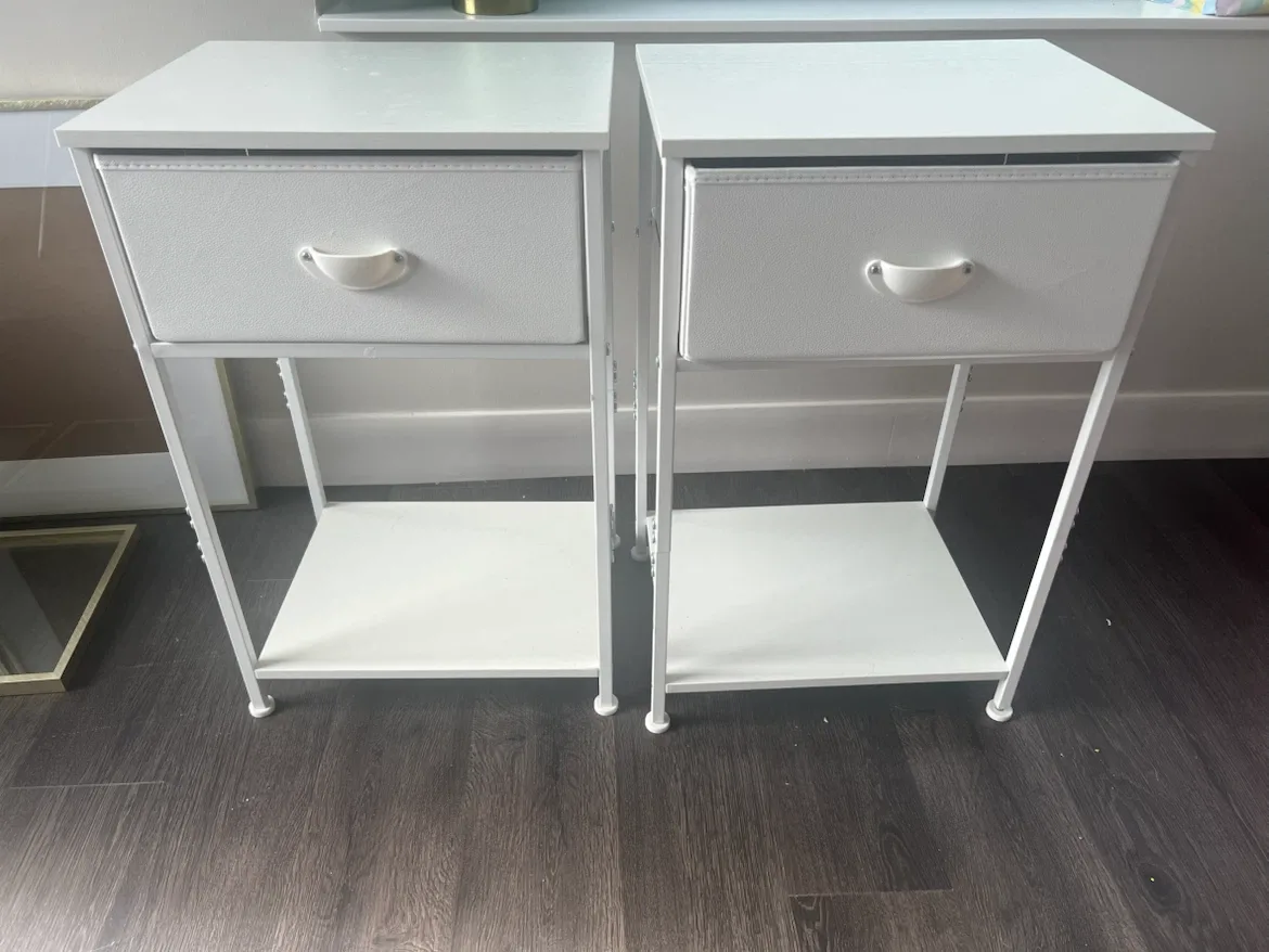White Metal Nightstand with Drawer