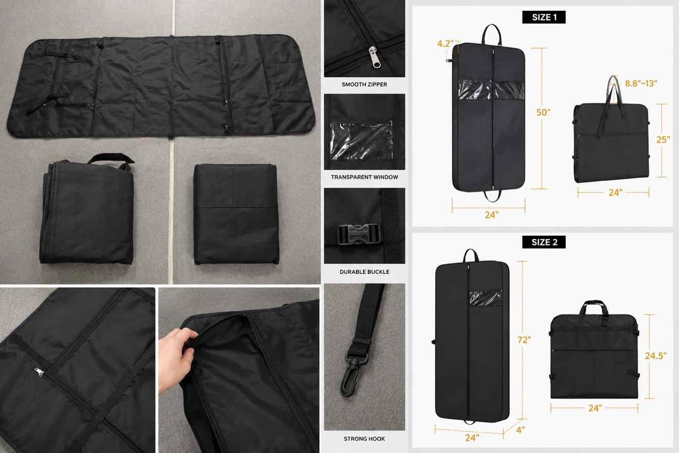 Black Garment Bag with Handle and Shoulder Strap