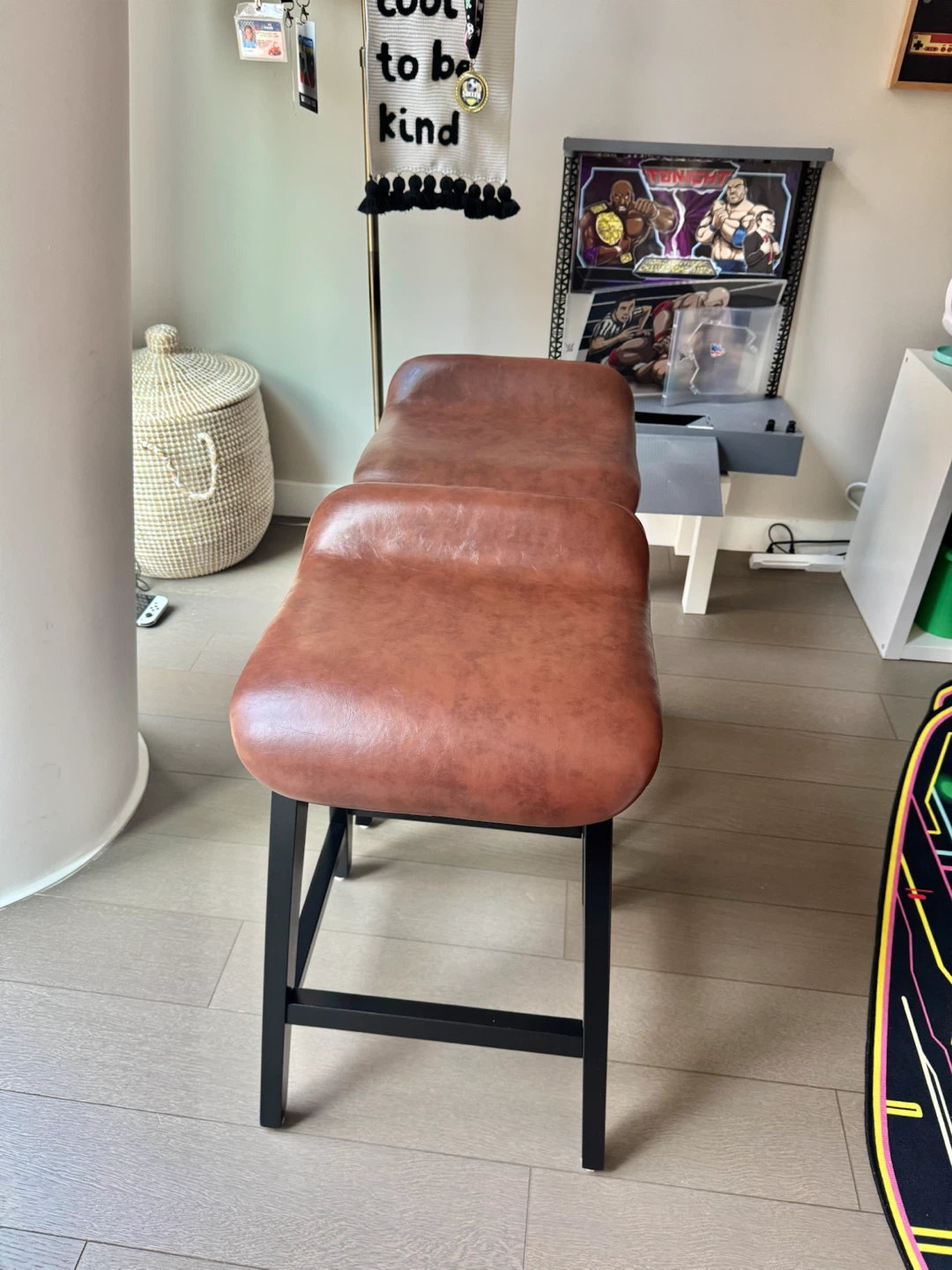 Set of 4 Brown Counter Height Bar Stools
