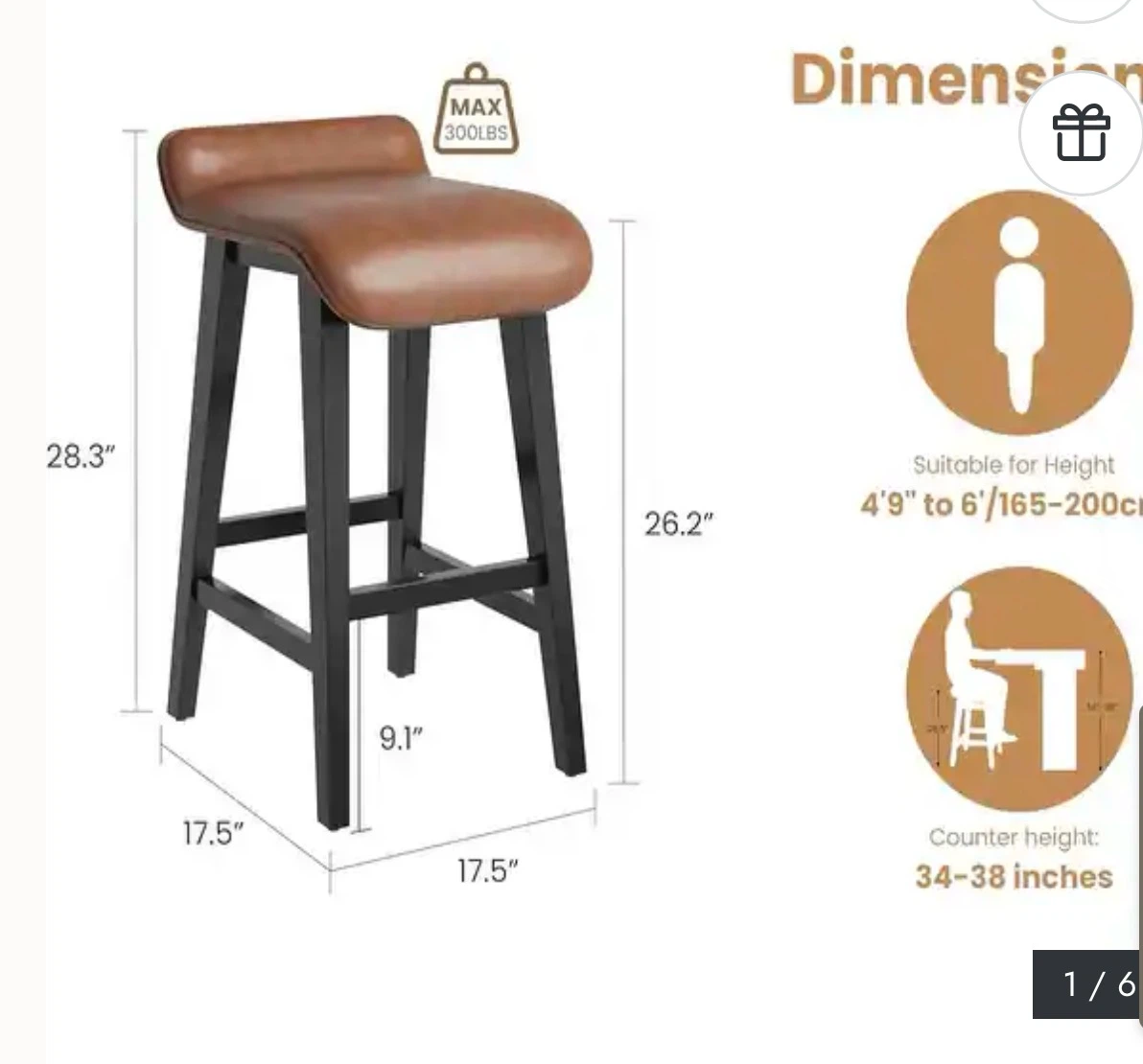 Set of 4 Brown Counter Height Bar Stools - photo 5