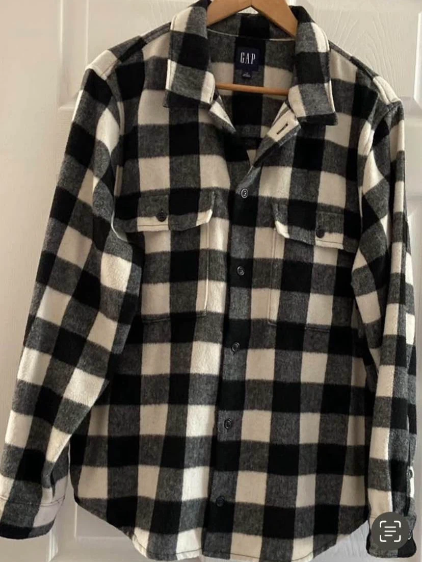 Black and White GAP Plaid Flannel Shirt Sz Large - photo 4