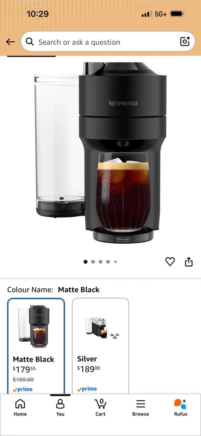 Nespresso Vertuo Pop+ Coffee Machine - Matte Black