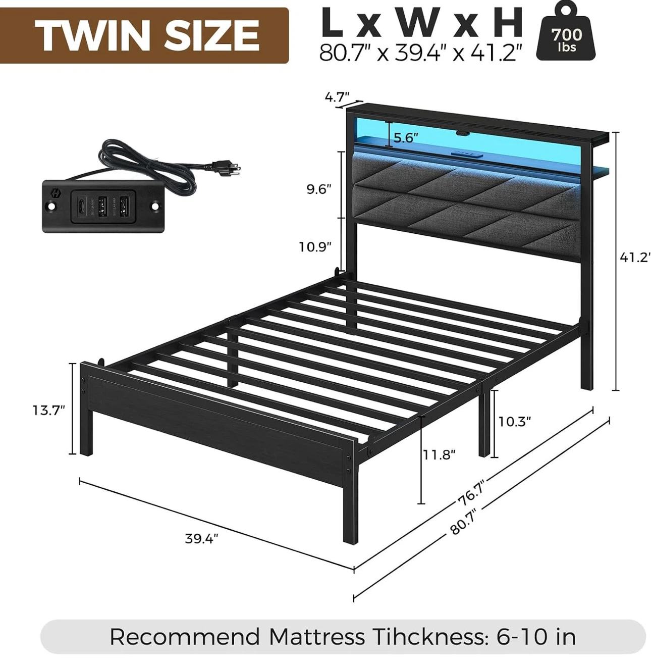 Twin Size Ambient LED Bed Frame with Storage Headboard - photo 2