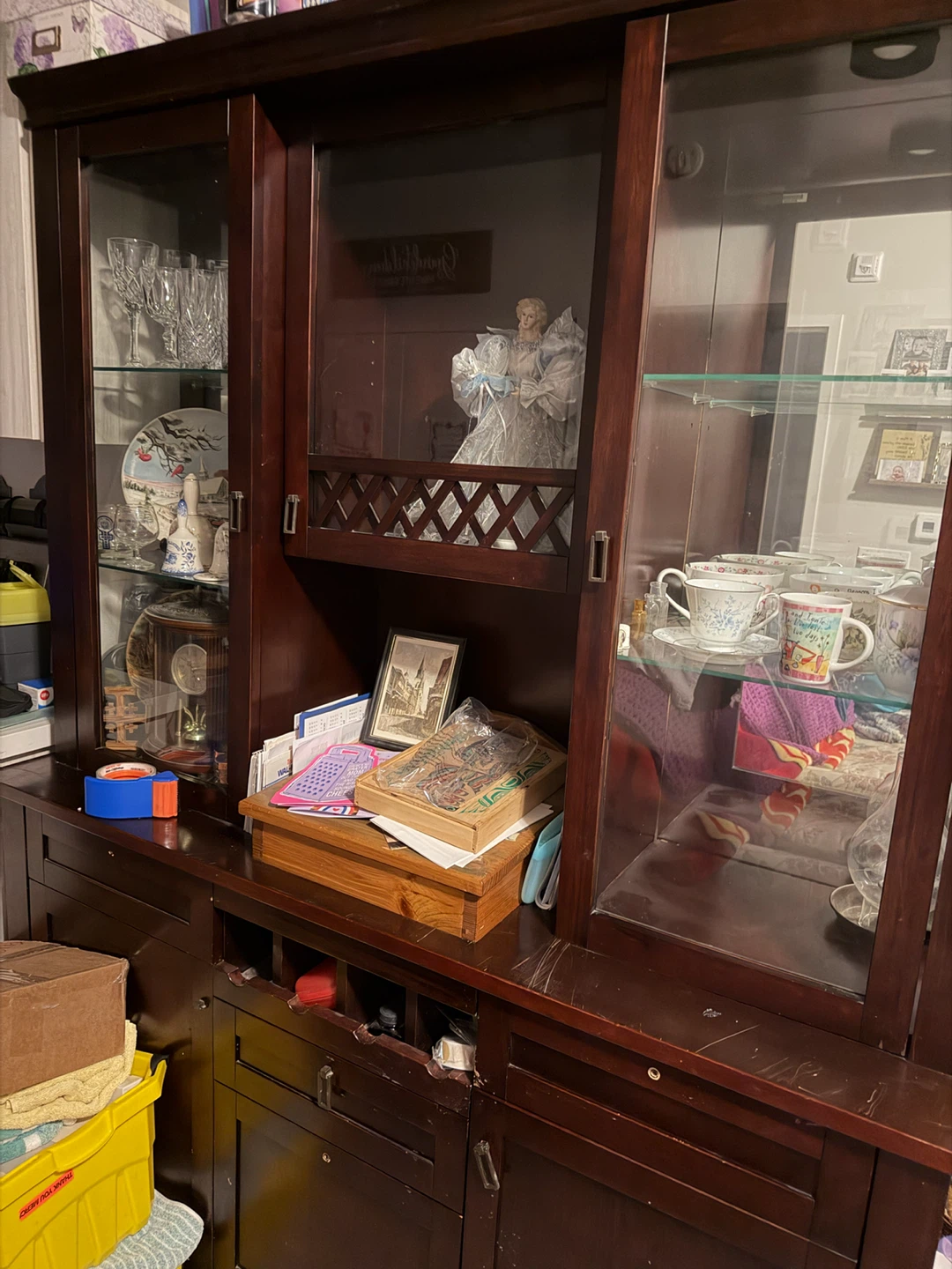Dark Wood China Cabinet with Glass Doors