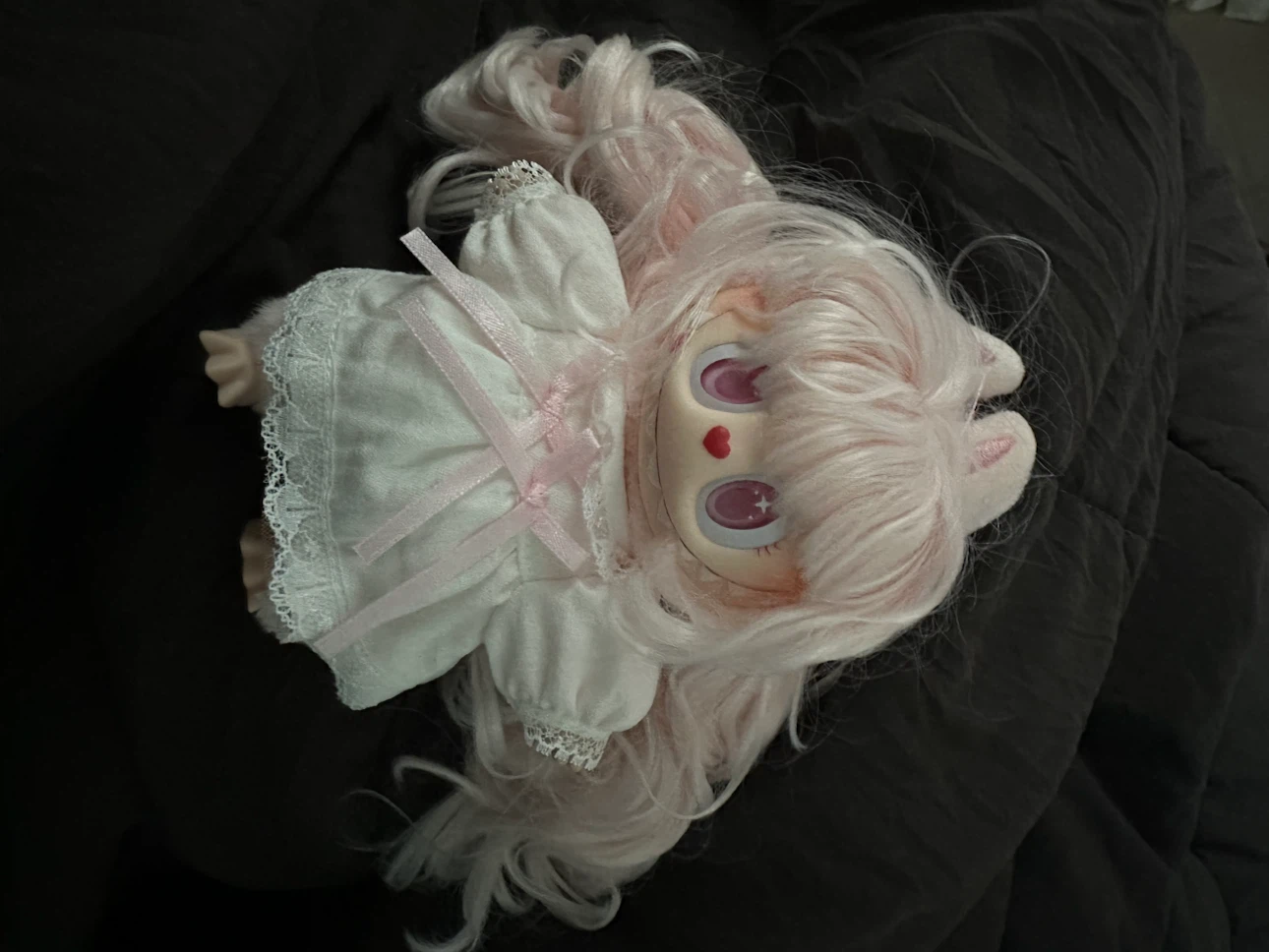 Pink Hair Doll in White Dress