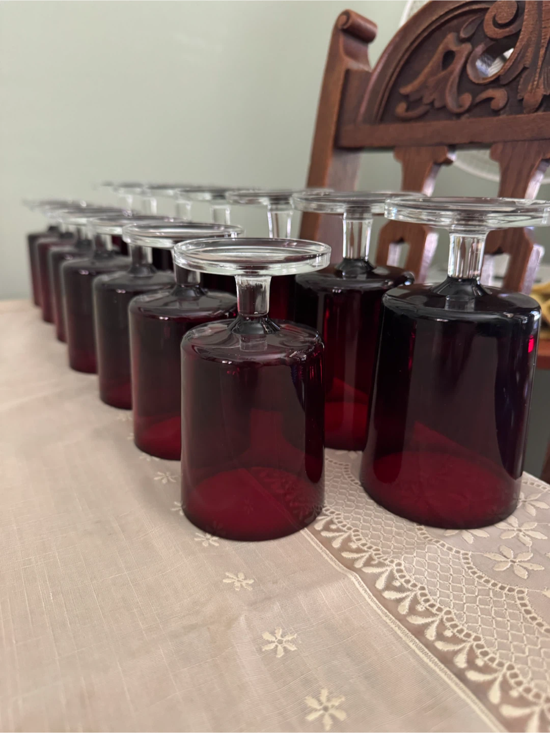 Set of 12 Ruby Red Wine Glasses