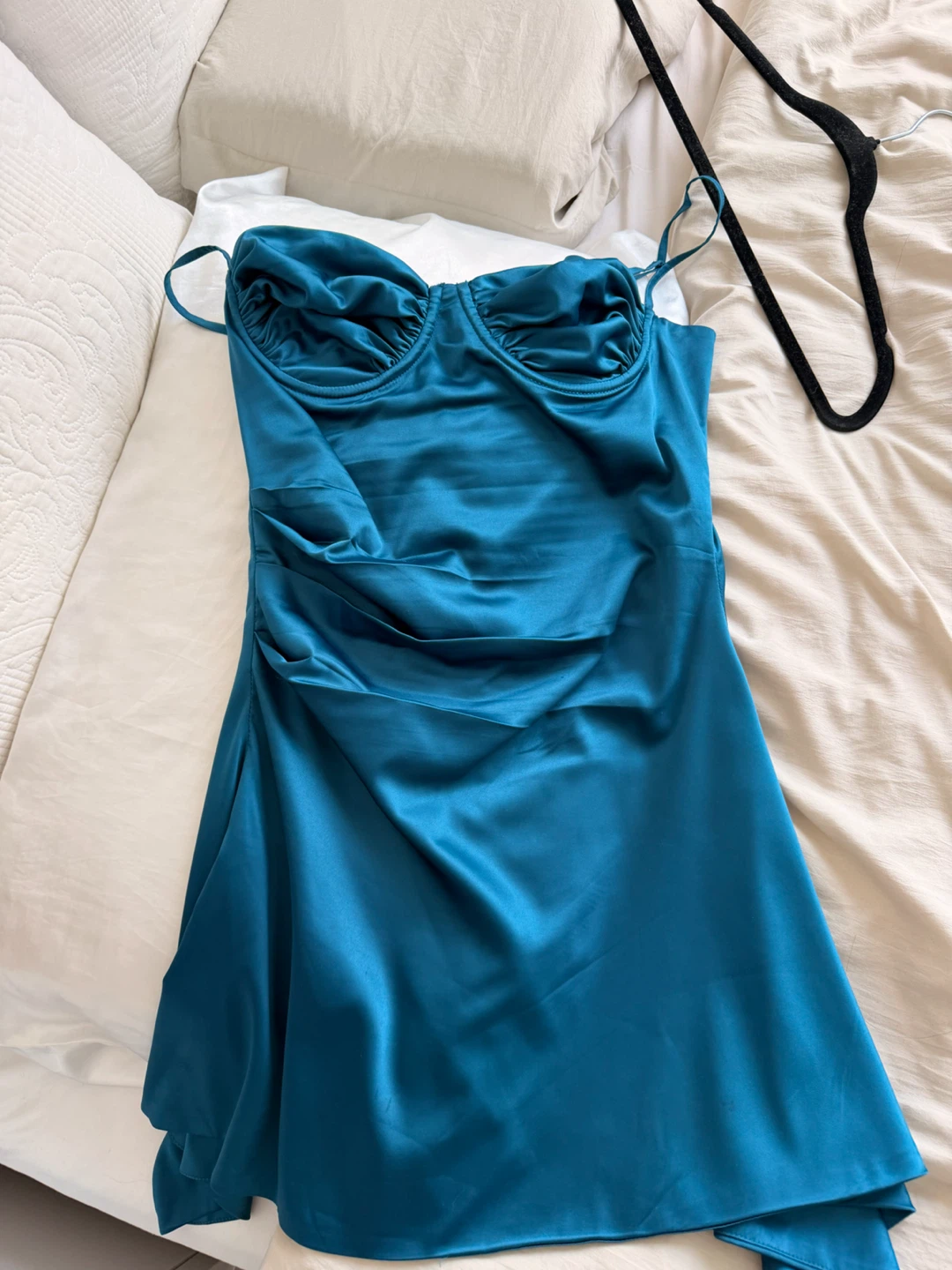 Babyboo Zahra Teal Satin Ruched Mini Dress