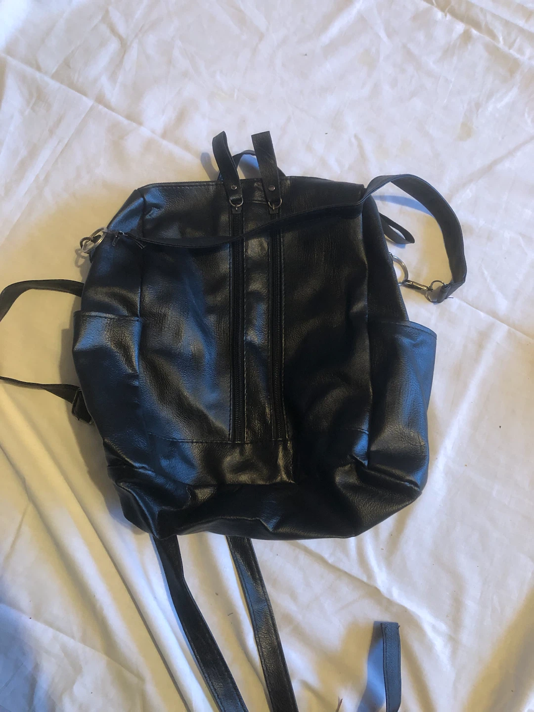 Black Faux Leather Backpack