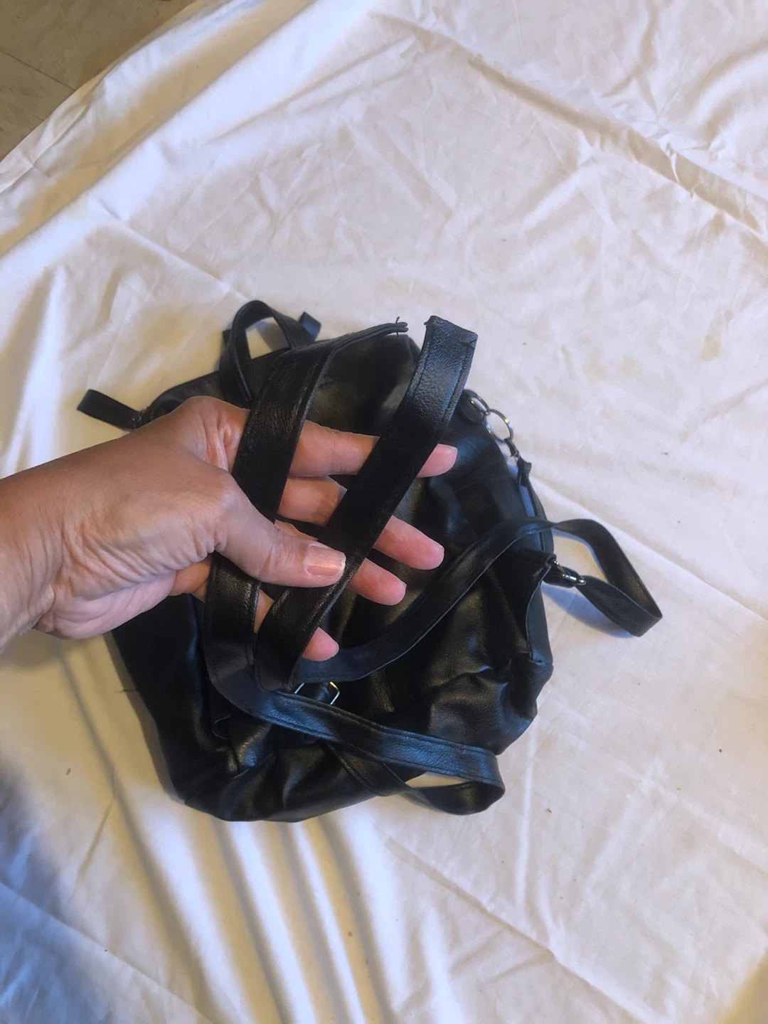Black Faux Leather Backpack - photo 2