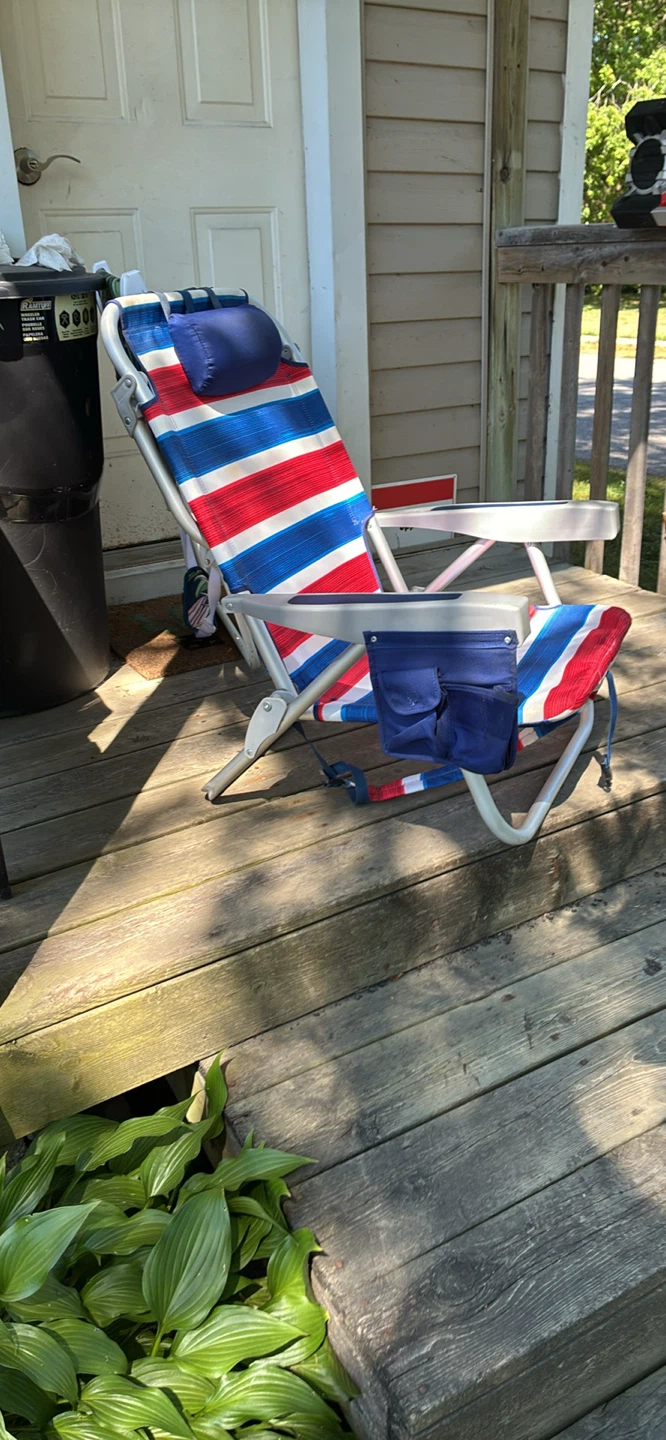 Striped Beach Chair with Pillow and Storage Pouch - photo 2