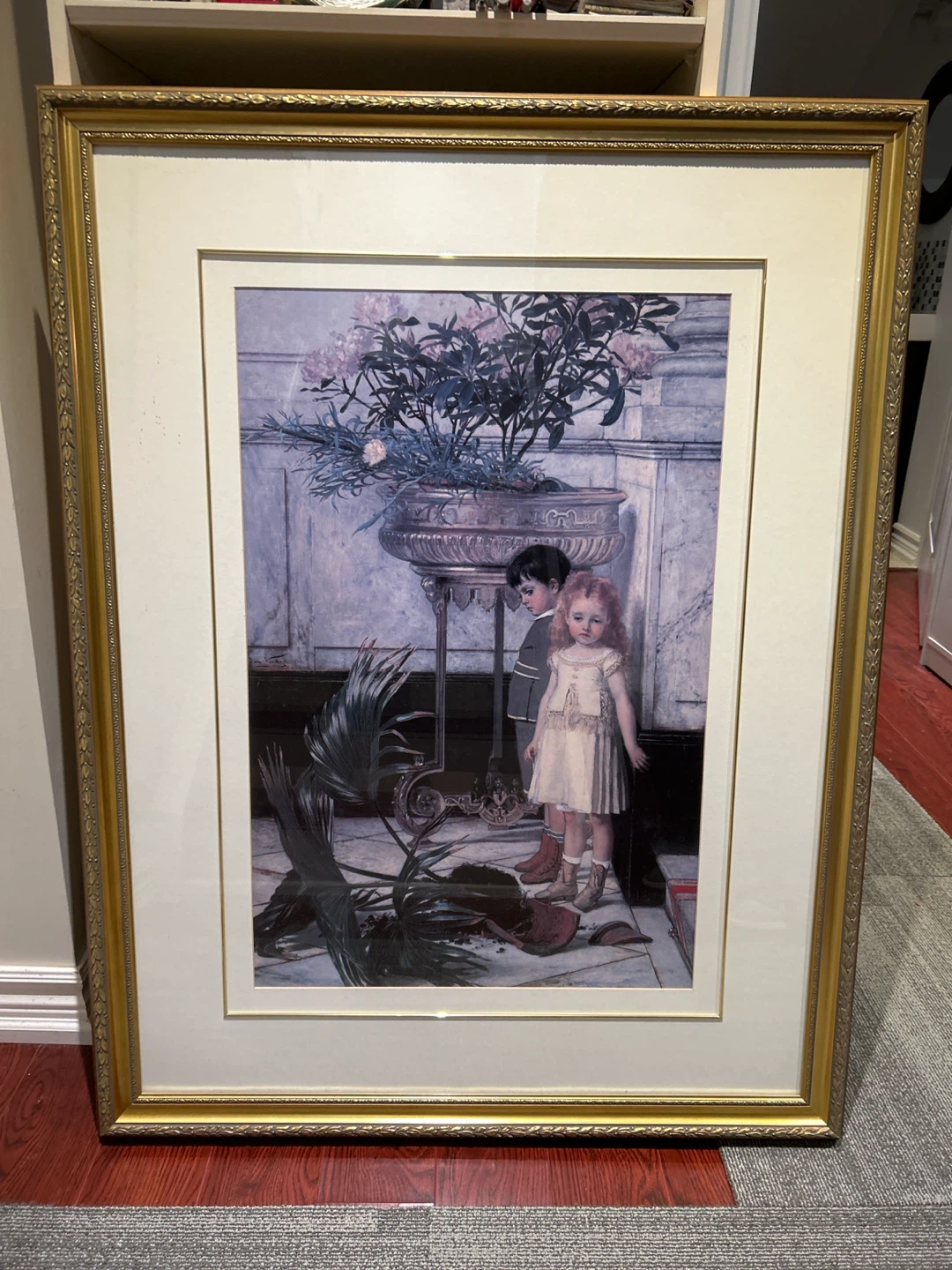 Framed Art Print - Two Children and Flowers