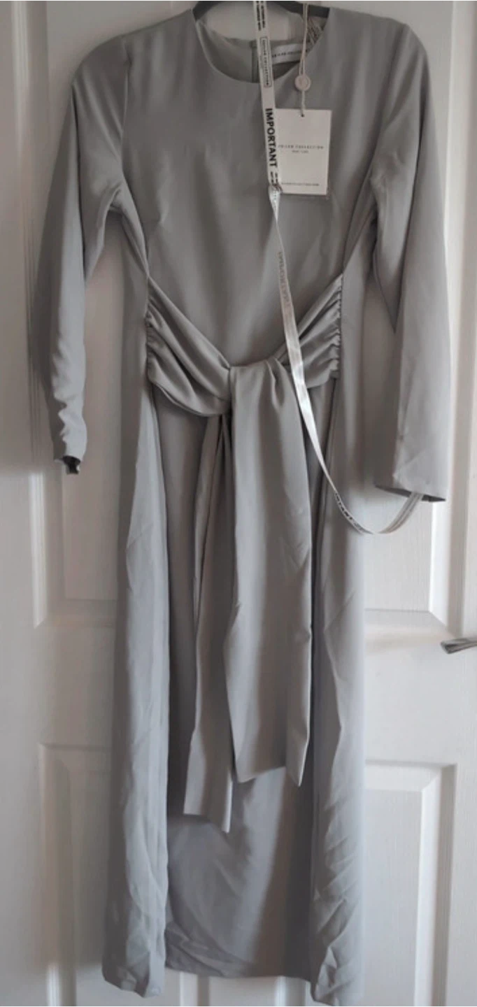 Grey Ruched Tie Waist Maxi Dress