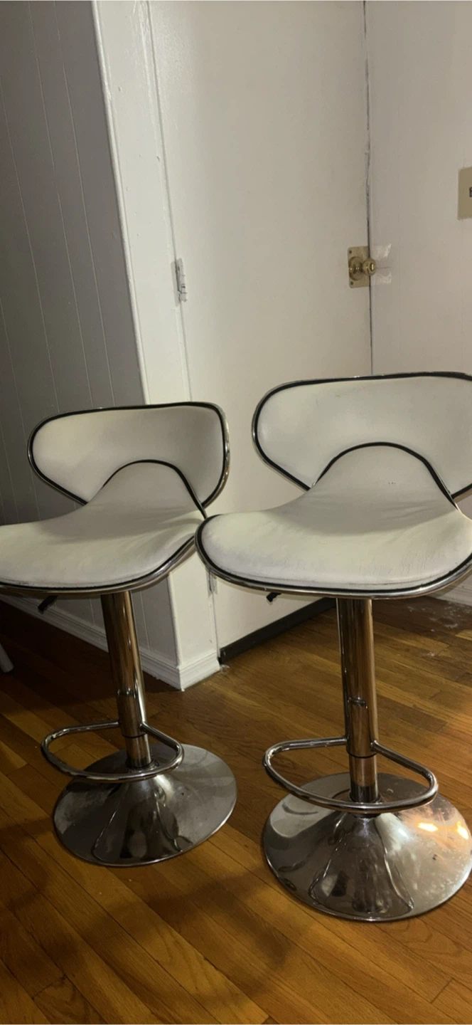 2 White Adjustable Swivel Bar Stools