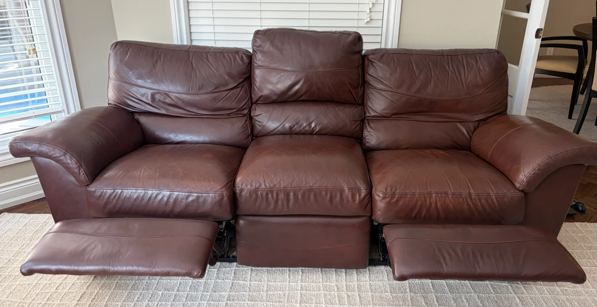 Brown Leather 3-Seater Reclining Sofa