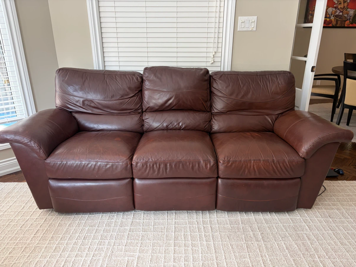 Brown Leather 3-Seater Reclining Sofa - photo 2
