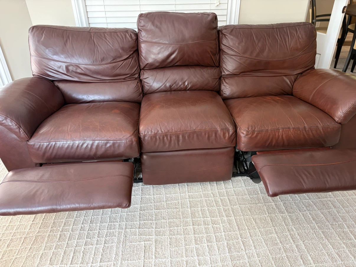 Brown Leather 3-Seater Reclining Sofa - photo 3