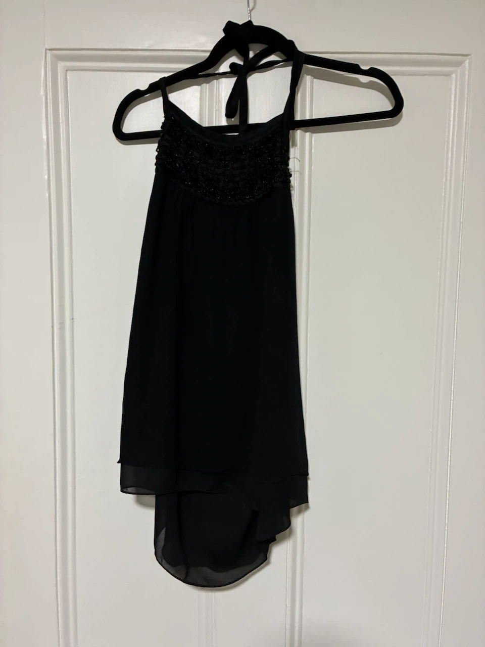 Black Halter Top with Beaded Neckline