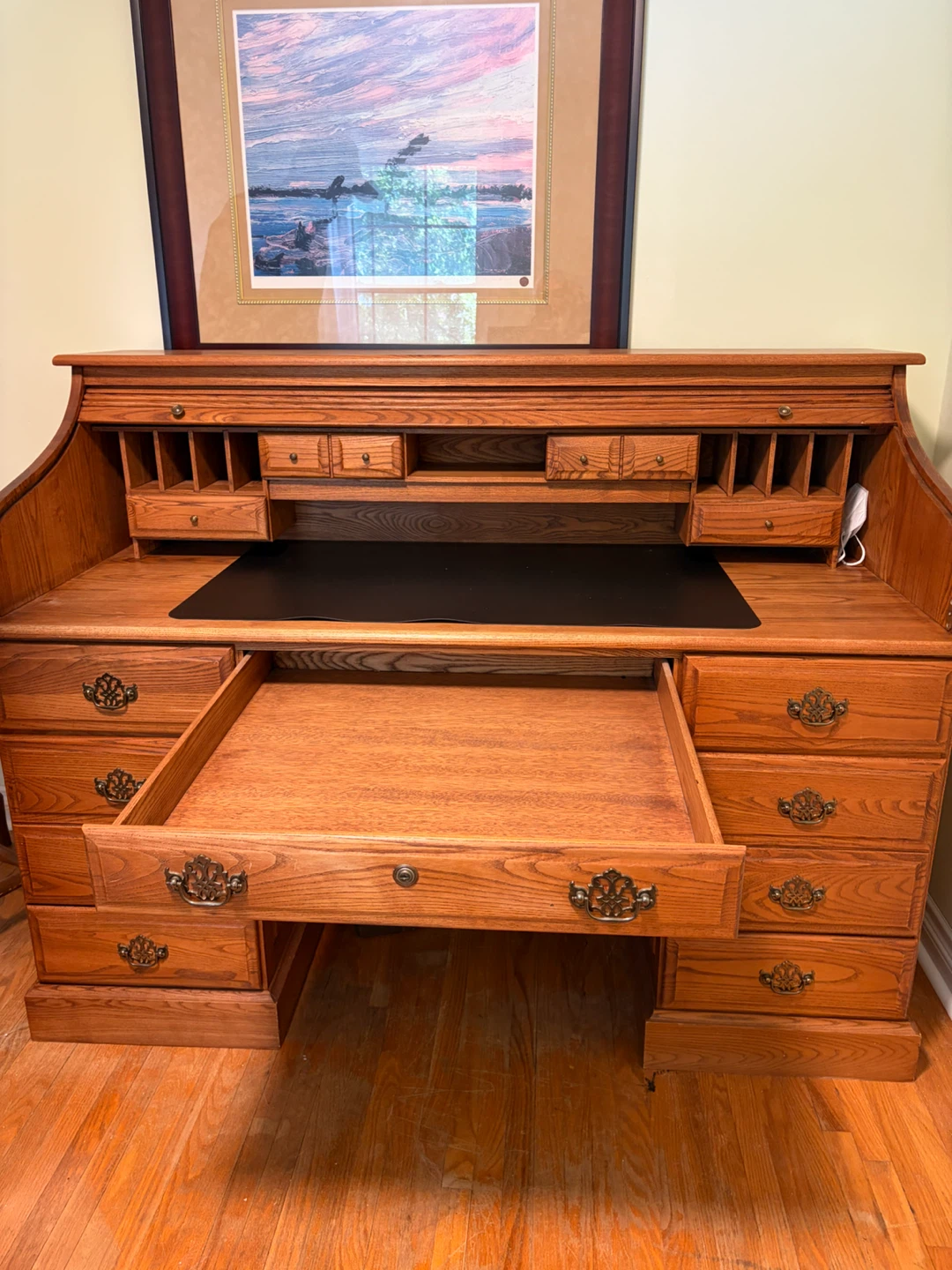 Oak Roll Top Desk with Multiple Drawers - photo 2