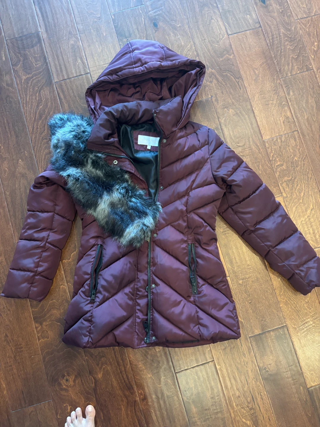 Madden Girl Maroon Puffer Jacket with Faux Fur Collar
