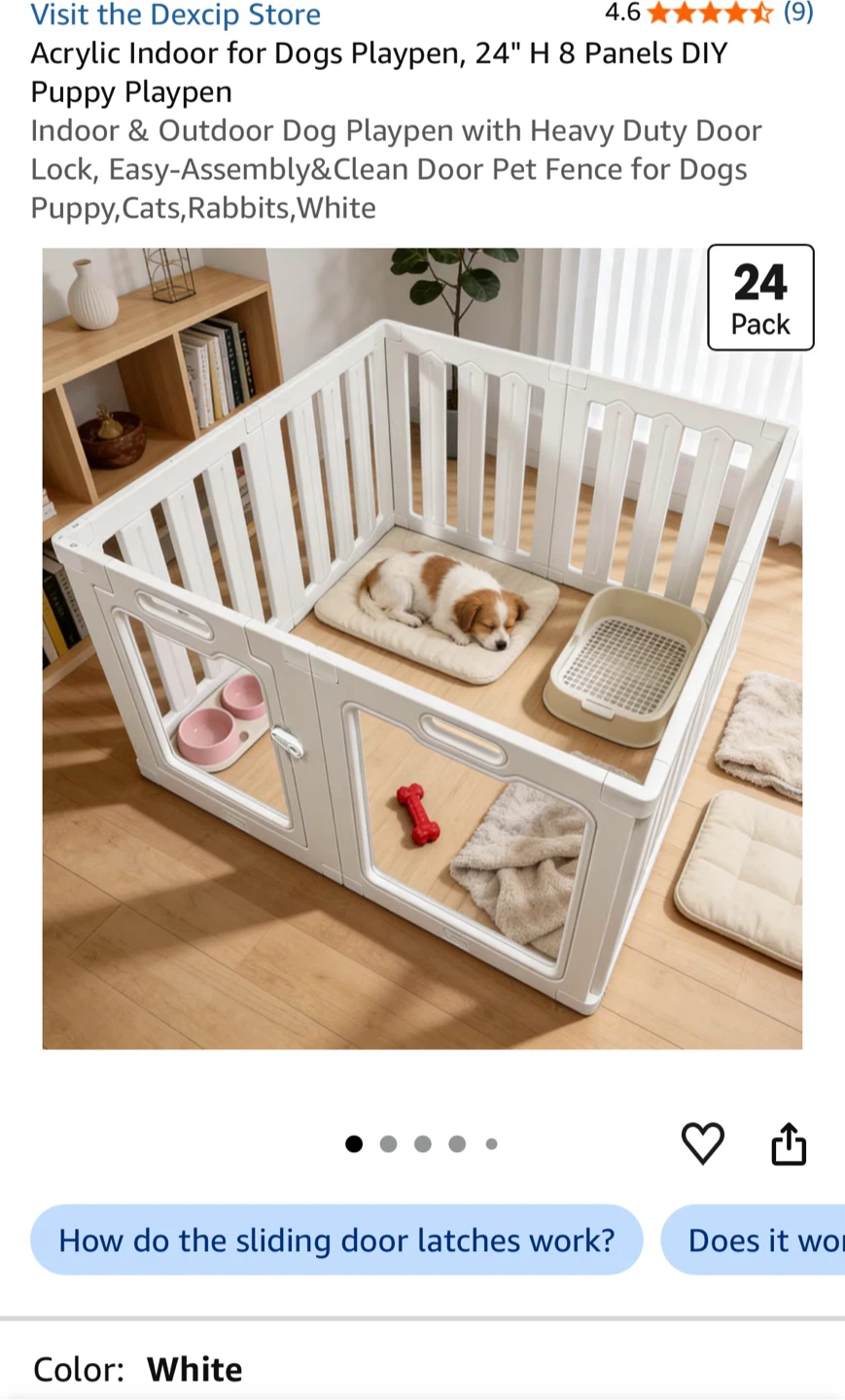 White Acrylic Dog Playpen - 24" H, 8 Panels