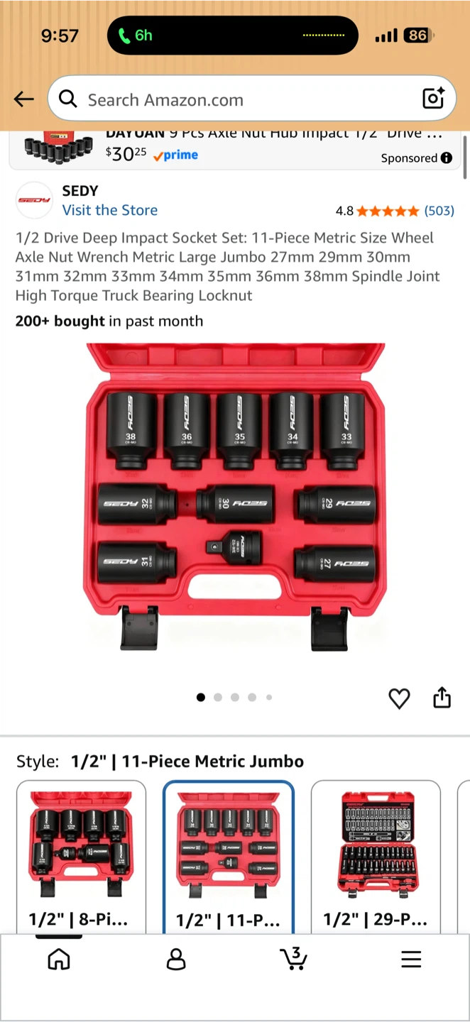SEDY 11-Piece 1/2" Drive Metric Impact Socket Set