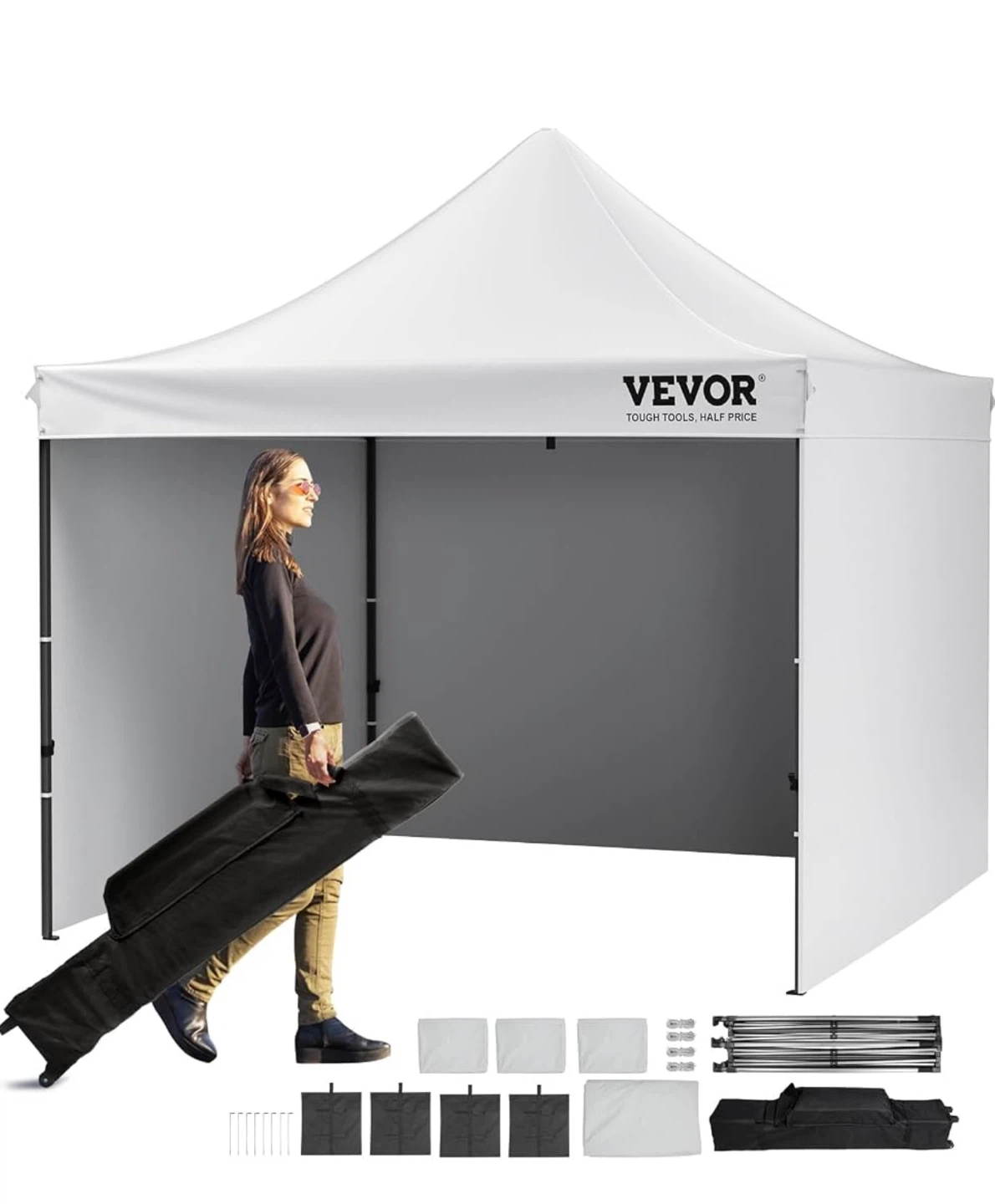 10x10 ft White Pop-Up Canopy Tent with  3xWalls