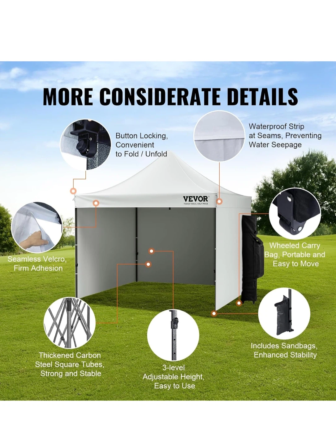 10x10 ft White Pop-Up Canopy Tent with  3xWalls - photo 3