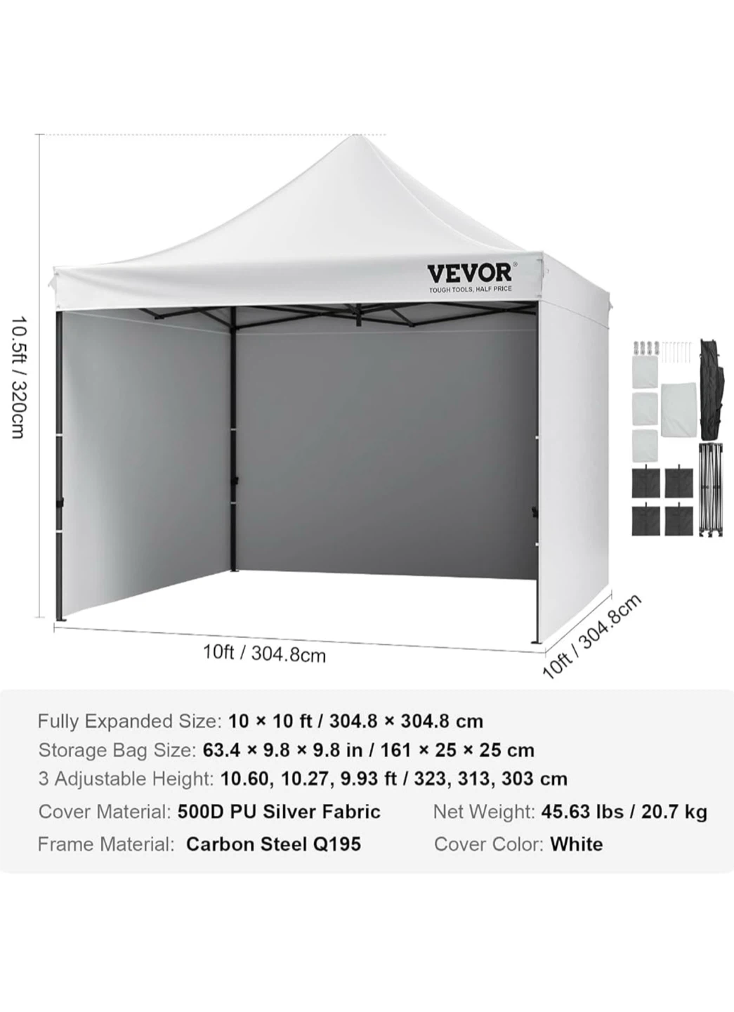 10x10 ft White Pop-Up Canopy Tent with  3xWalls - photo 5