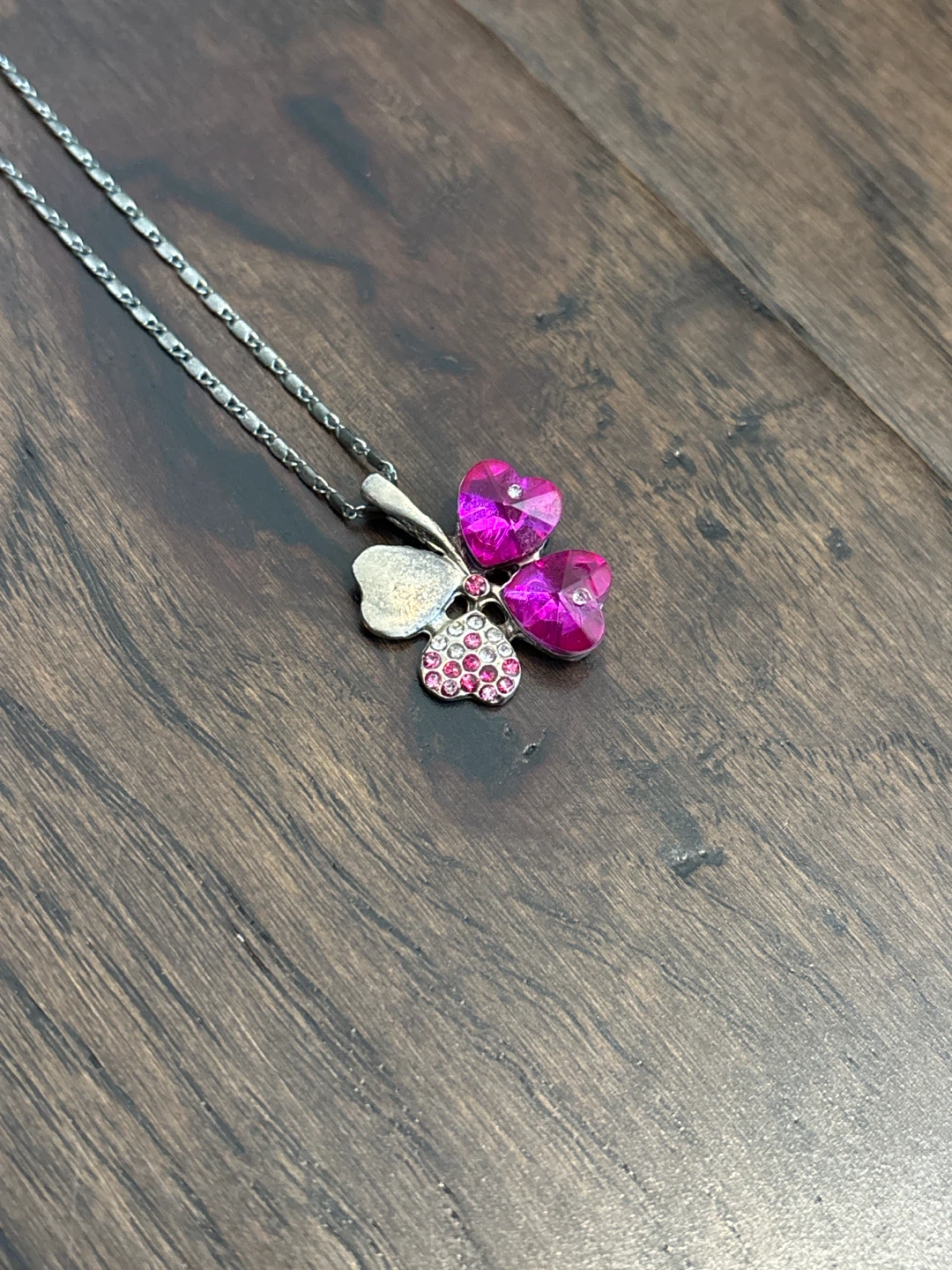 Silver Clover Necklace with Pink Stones - photo 2