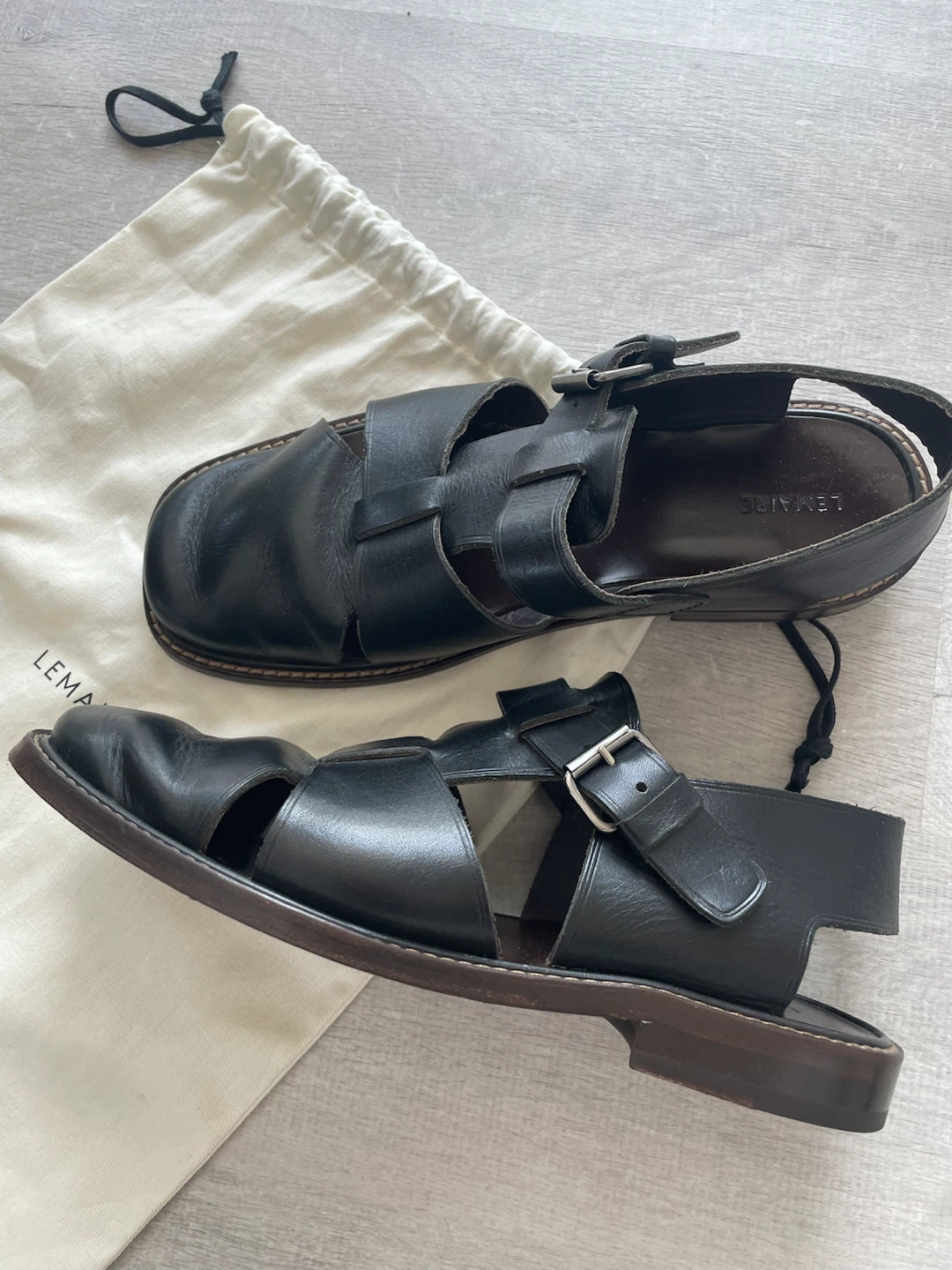Lemaire Black Leather Fisherman Sandals
