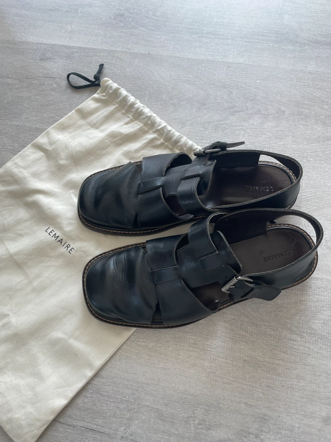 Lemaire Black Leather Fisherman Sandals - photo 3
